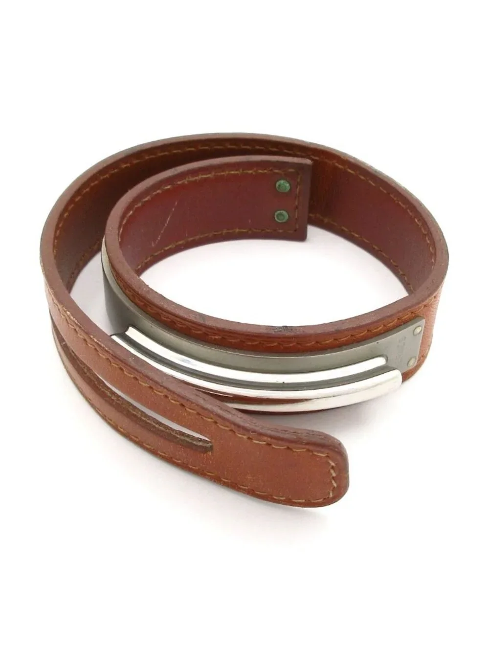 Hermes Bangle Corsair Leather Brown Silver Bracelet